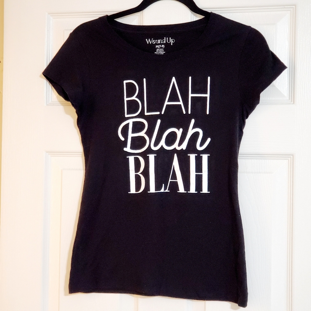 Wound Up 'Blah, blah, blah' black short sleeve graphic tee Med (7-9) Humor snark